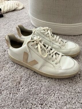 Veja White Leather Sneakers with Beige Suede V Heel